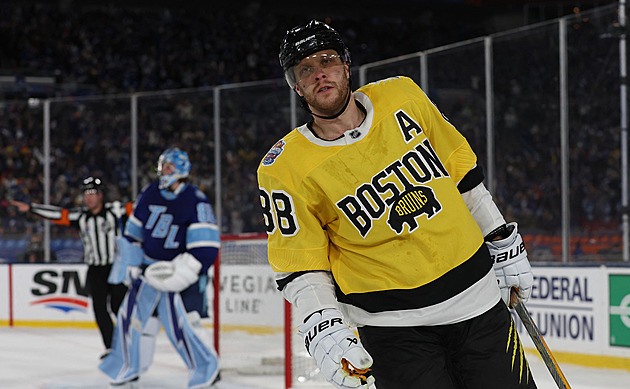 Pastrňák v utkání pod širým nebem asistoval, Hertl překonal Dostála